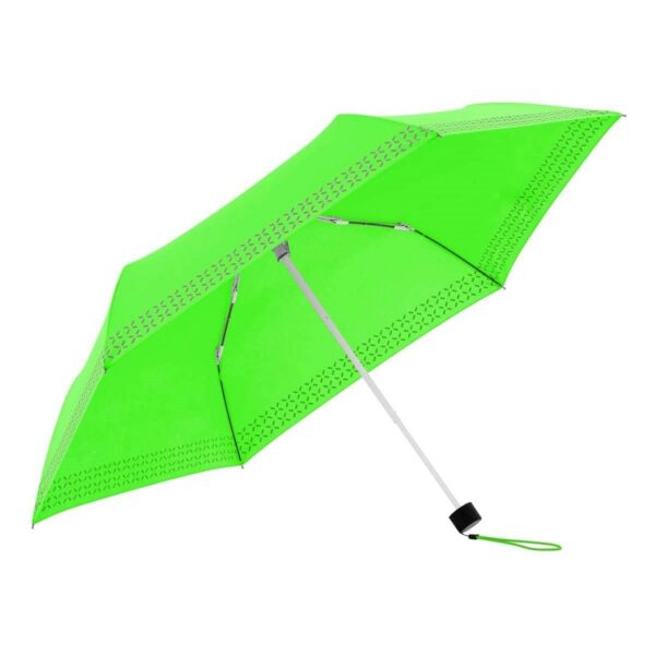 Fluorestseeruv kompaktne vihmavari helkuritega – ere ja kerge, tagab nähtavuse vihmas ja pimedas.